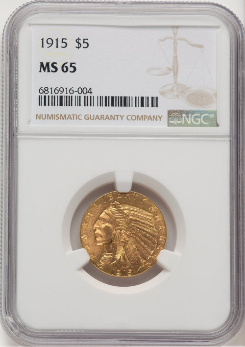 1915 $5 Indian Half Eagle NGC MS65