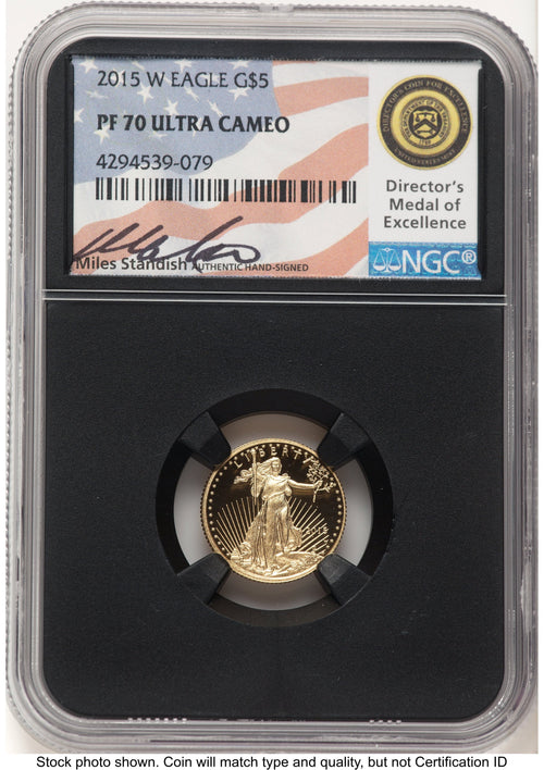 2015-W Proof Gold Eagle 1/10 oz Miles Standish NGC PF70
