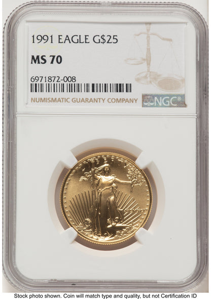 1991 Gold Eagle 1/2 oz Brown Label NGC MS70