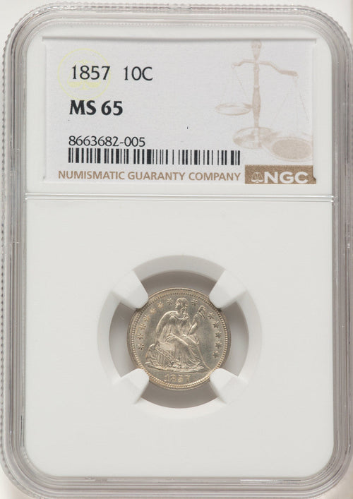 1857 10C Seated Dime NGC MS65