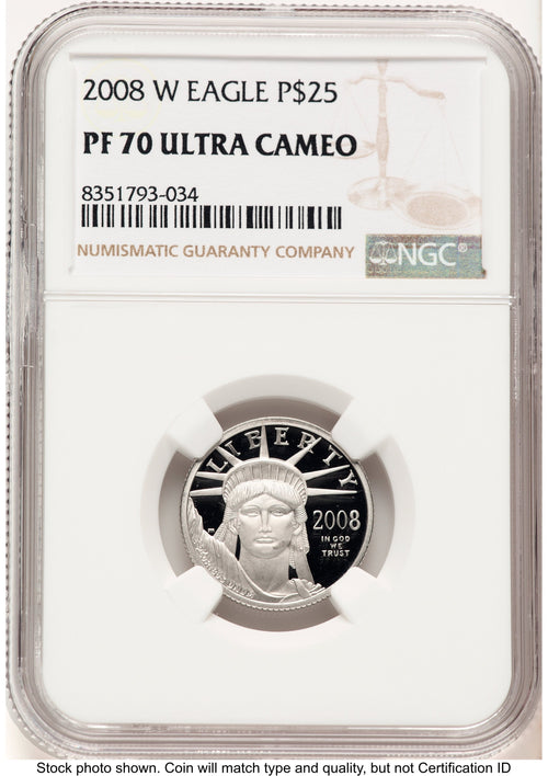 2008-W Proof Platinum Eagle 1/4 oz Brown Label NGC PF70