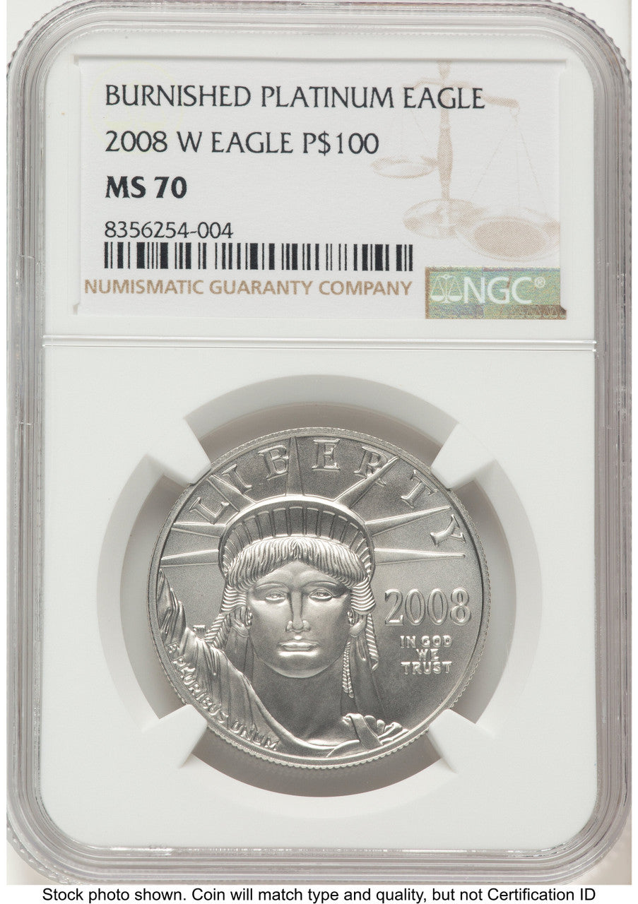 2008-W Burnished Platinum Eagle 1 oz Brown Label NGC MS70