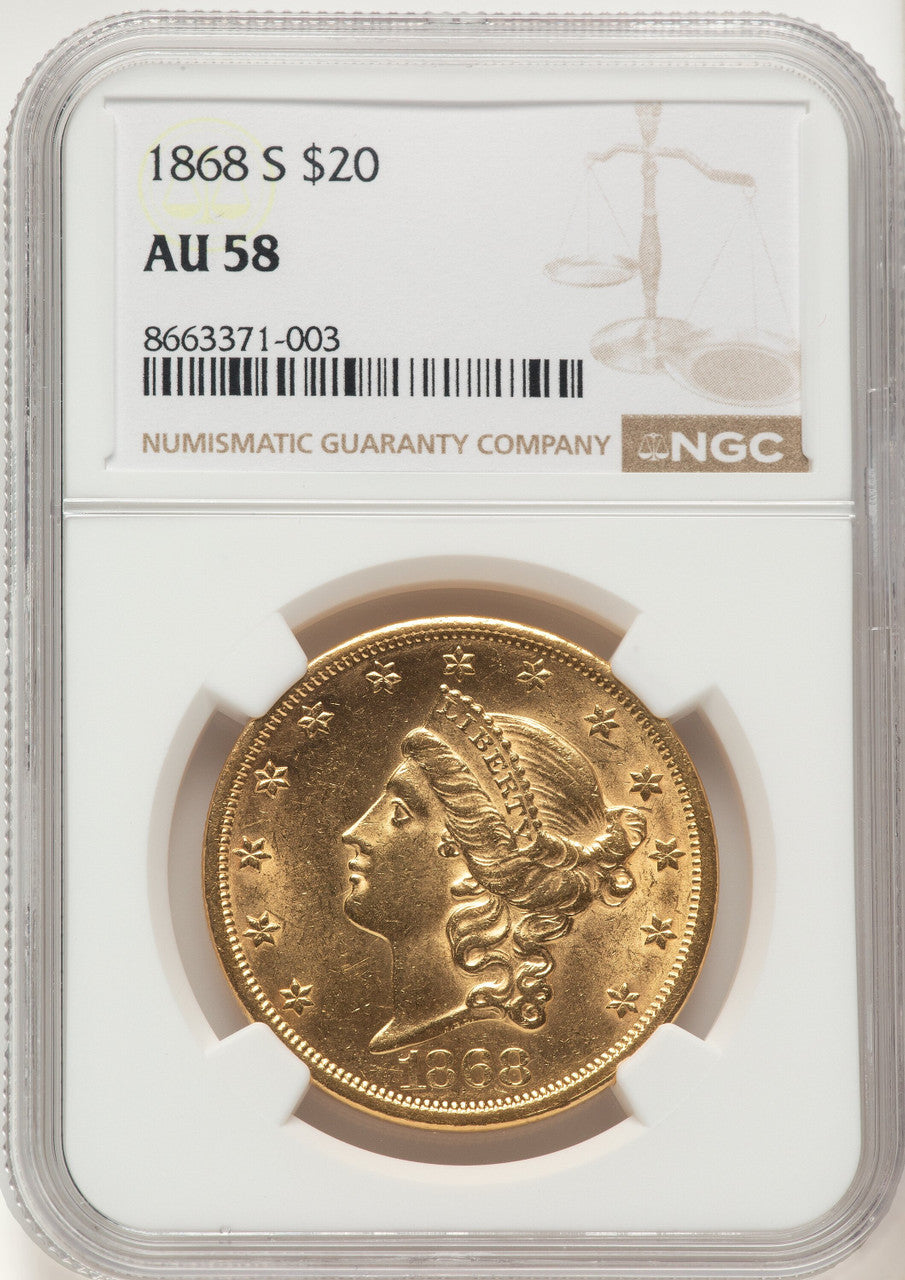 1868-S $20 Liberty Double Eagle NGC AU58