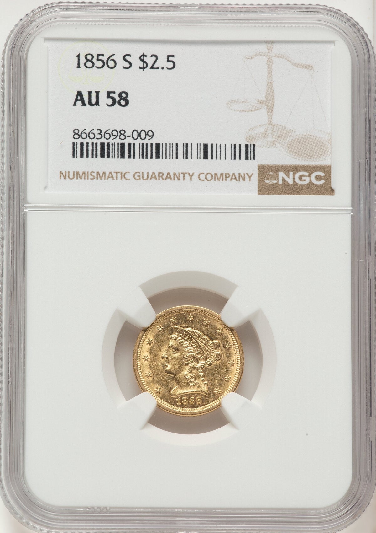 1856-S $2.50 Liberty Quarter Eagle NGC AU58