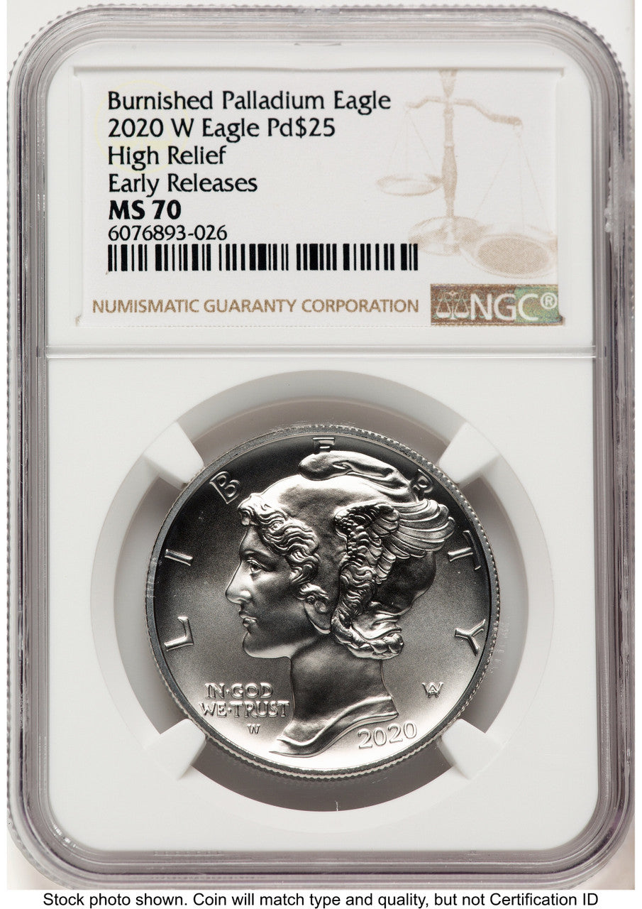 2020-W Palladium Eagle 1 oz Burnished ER Brown Label NGC MS70 (777223063)