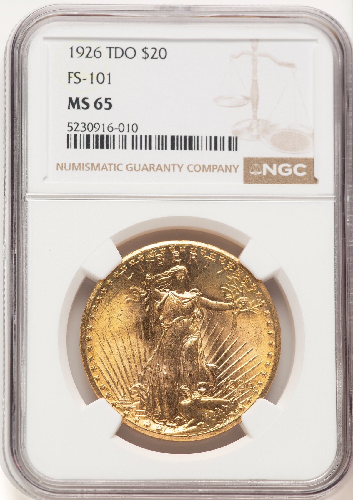 1926 $20 Tripled Die Obverse FS-101 Saint-Gaudens Double Eagle NGC MS65