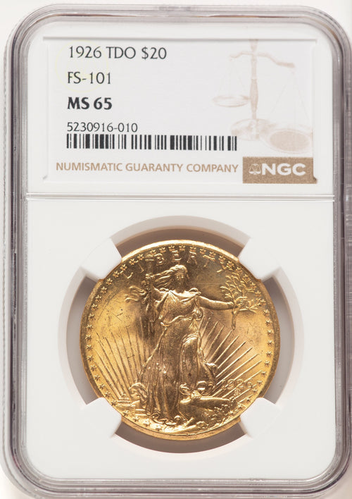 1926 $20 Tripled Die Obverse FS-101 Saint-Gaudens Double Eagle NGC MS65