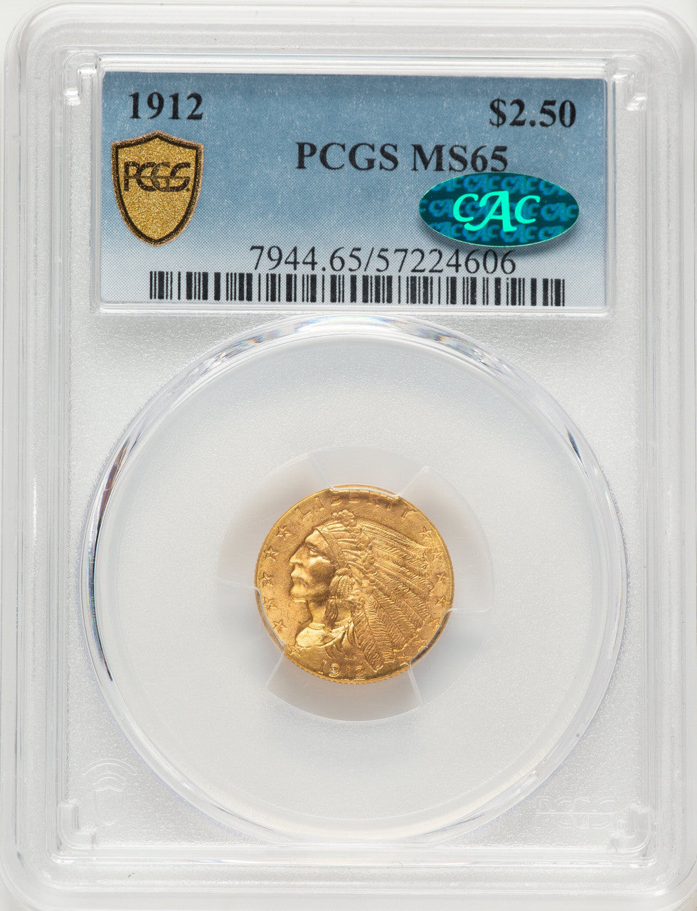 1912 $2.50 CAC Indian Quarter Eagle PCGS MS65