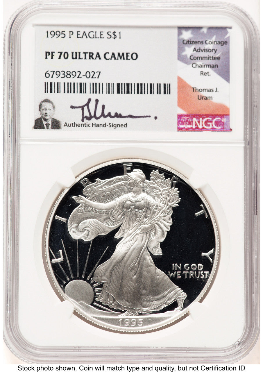 1995-P Proof Silver Eagle 1 oz Thomas Uram NGC PF70