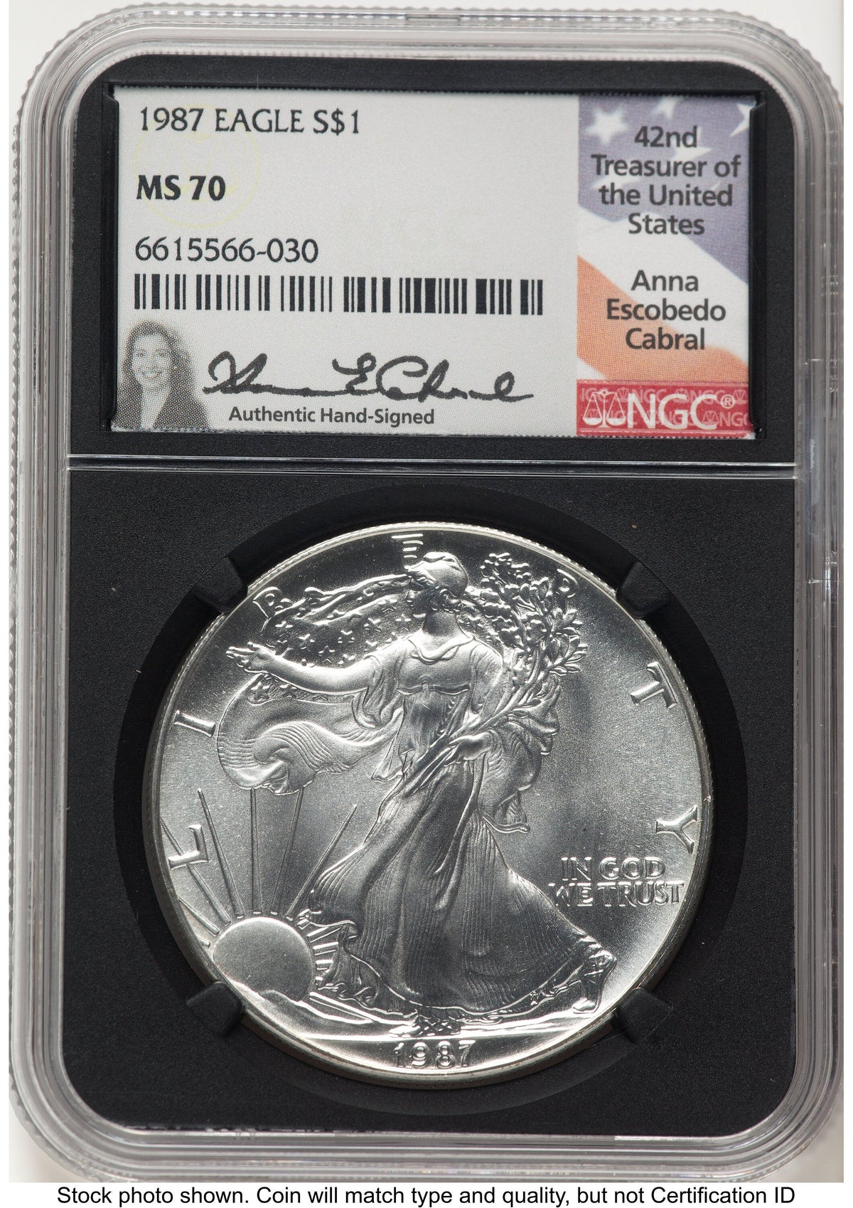 1987 Silver Eagle Anna Cabral NGC MS70