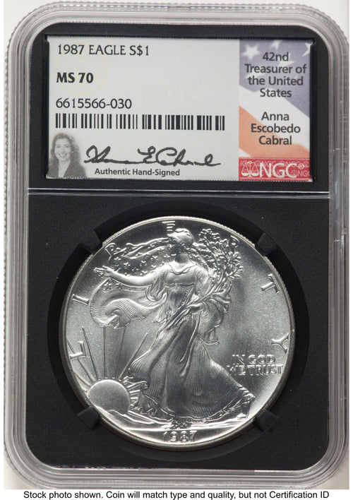 1987 Silver Eagle Anna Cabral NGC MS70
