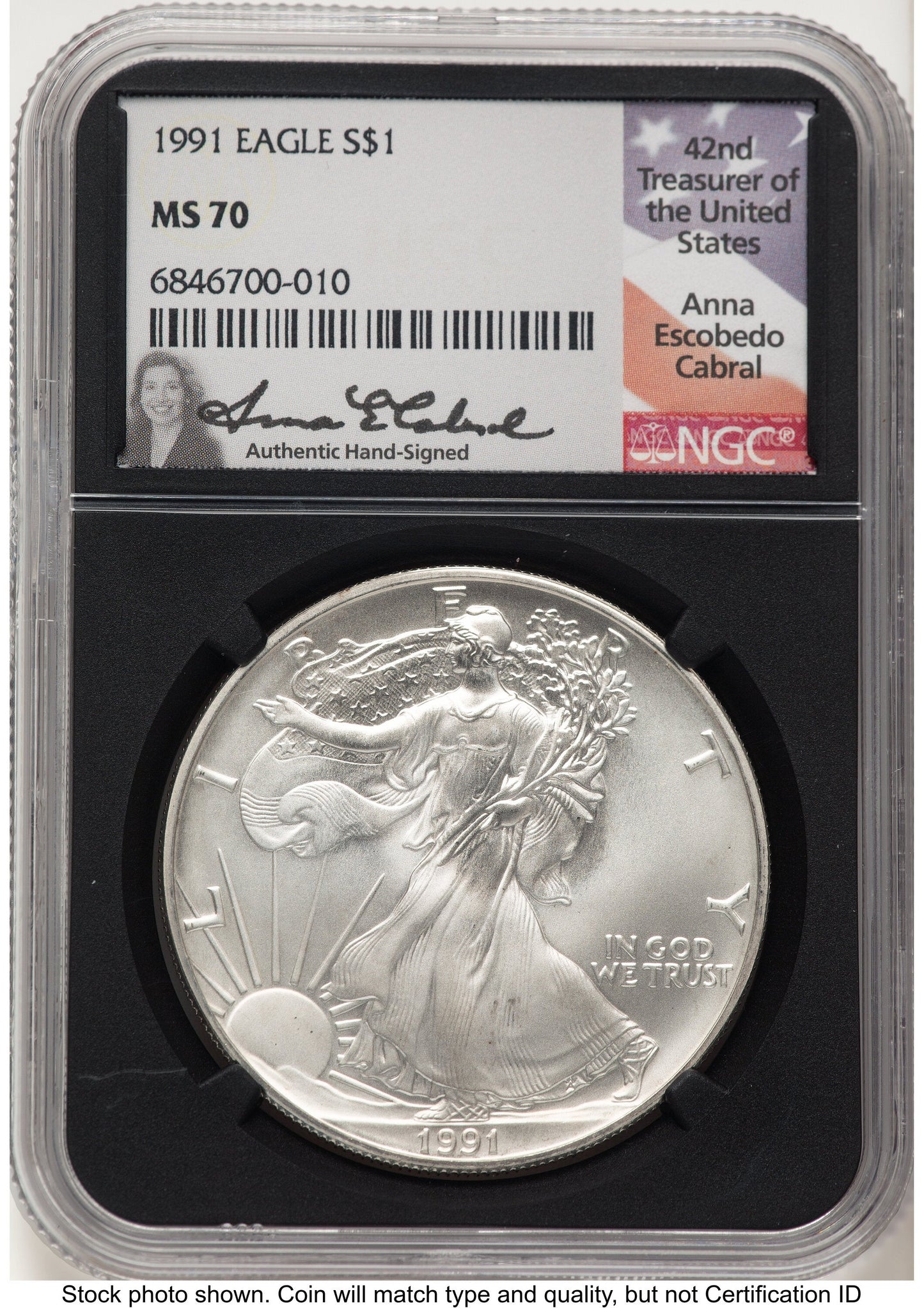 1991 Silver Eagle Anna Cabral NGC MS70