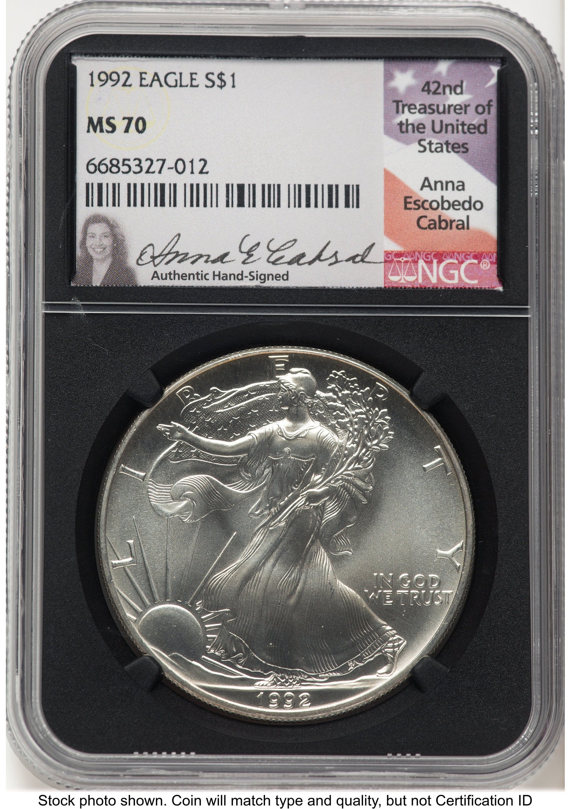 1992 Silver Eagle Anna Cabral NGC MS70