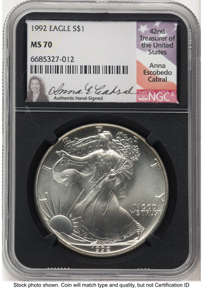1992 Silver Eagle Anna Cabral NGC MS70