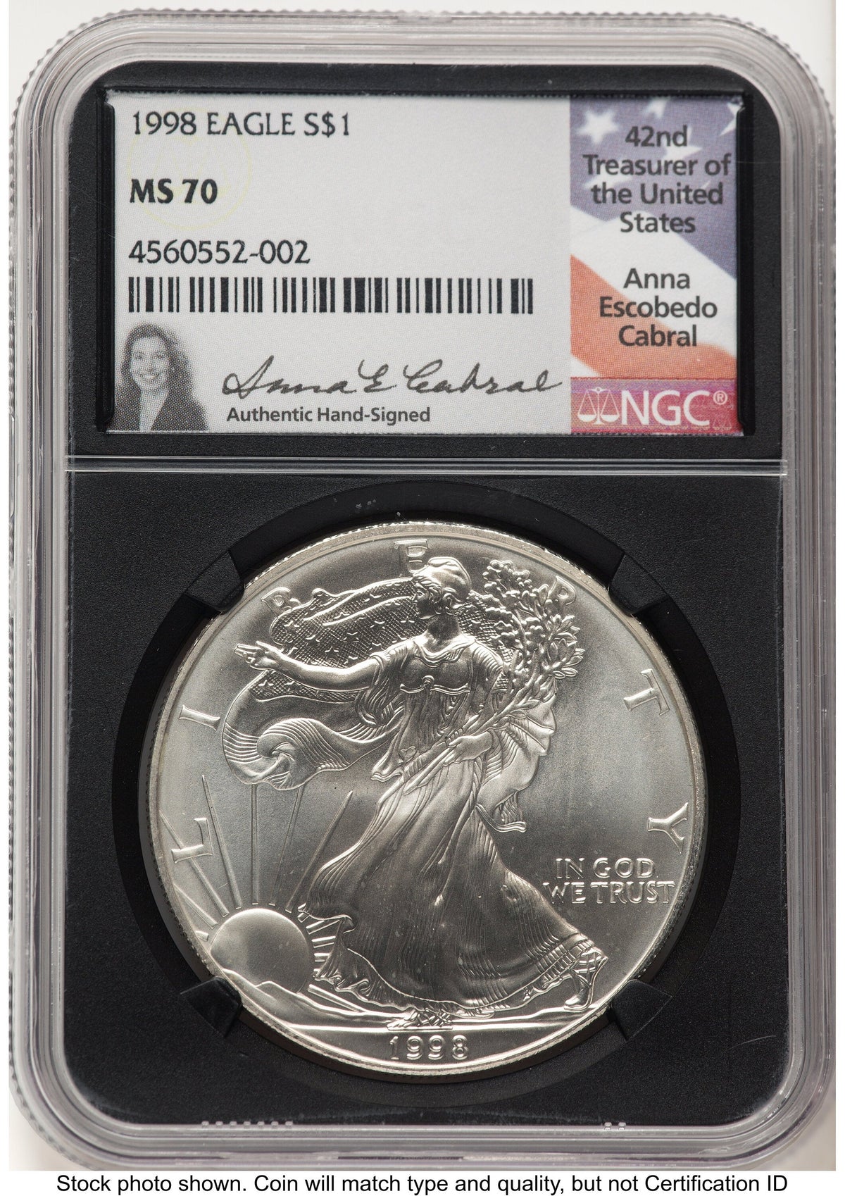 1998 Silver Eagle Anna Cabral NGC MS70