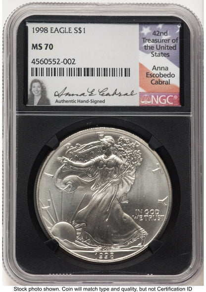 1998 Silver Eagle Anna Cabral NGC MS70