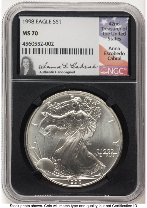 1998 Silver Eagle Anna Cabral NGC MS70