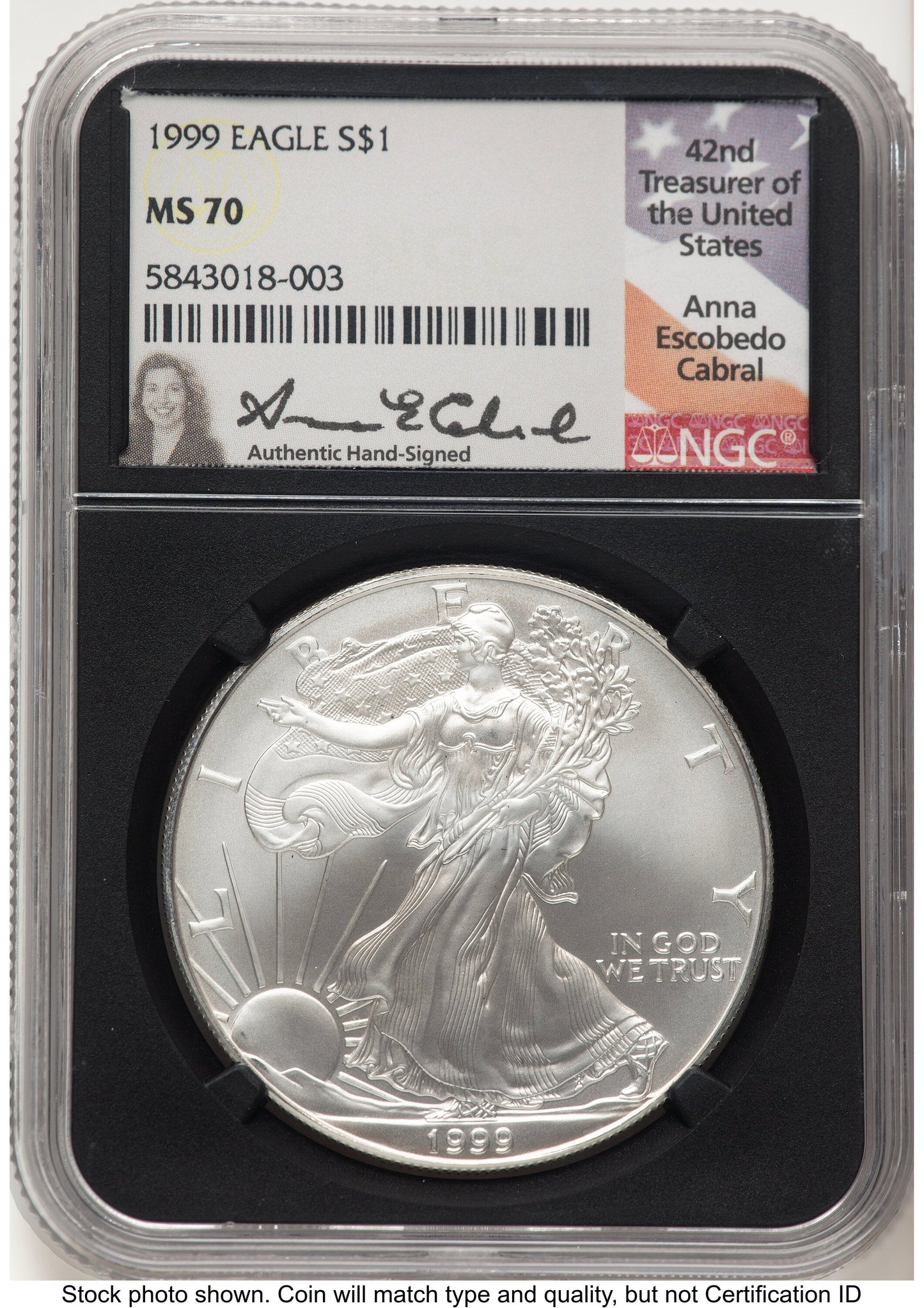 1999 Silver Eagle Anna Cabral NGC MS70