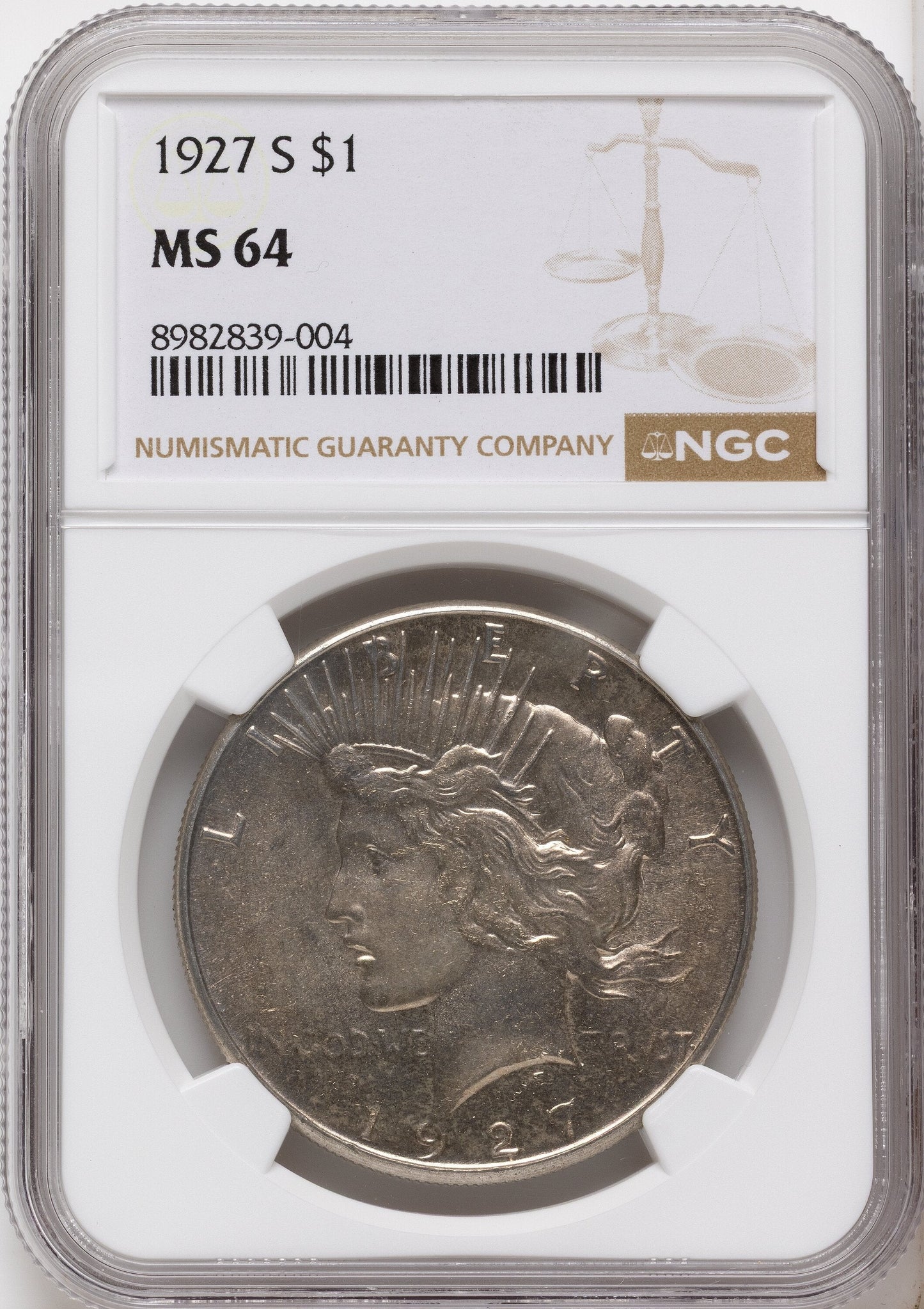 1927-S Peace Dollar NGC MS64
