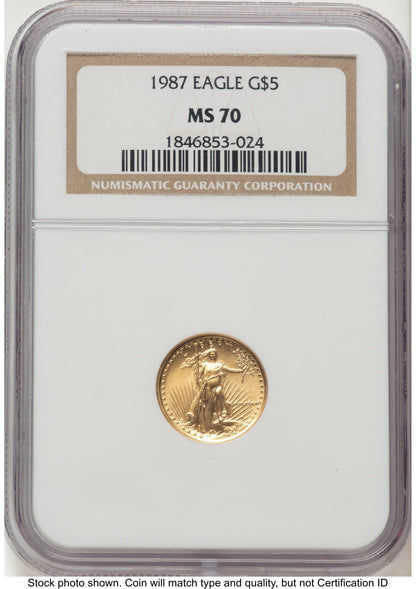 1987 Gold Eagle 1/10 oz Brown Label NGC MS70