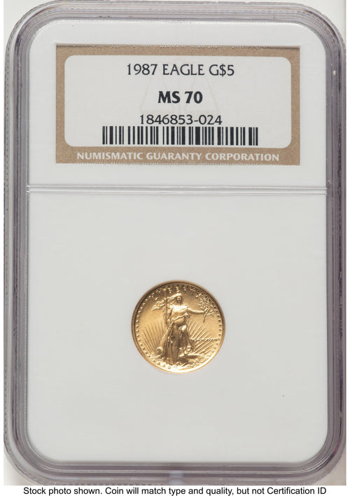 1987 Gold Eagle 1/10 oz Brown Label NGC MS70