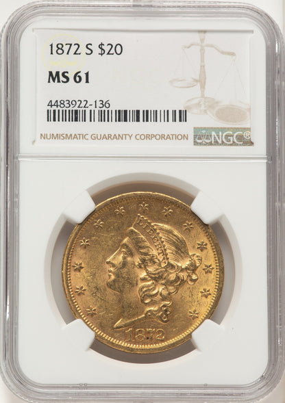 1872-S $20 Liberty Double Eagle NGC MS61