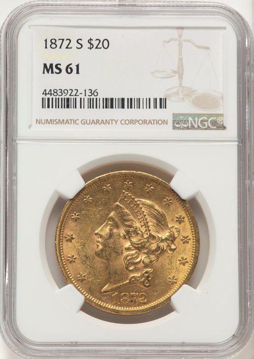1872-S $20 Liberty Double Eagle NGC MS61