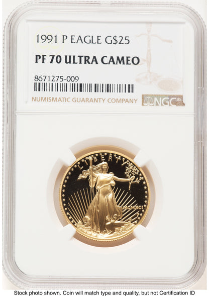 1991-P Proof Gold Eagle 1/2 oz Brown Label NGC PF70