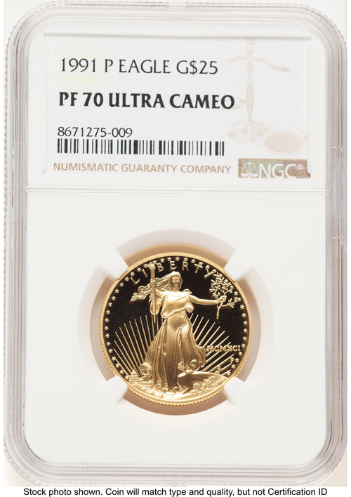 1991-P Proof Gold Eagle 1/2 oz Brown Label NGC PF70