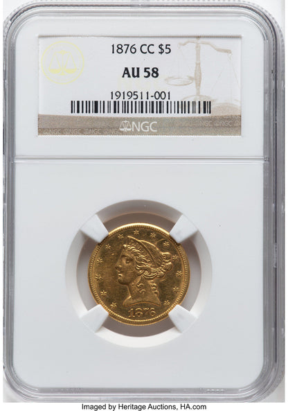 1876-CC $5 Liberty Half Eagle NGC AU58 (777873007)