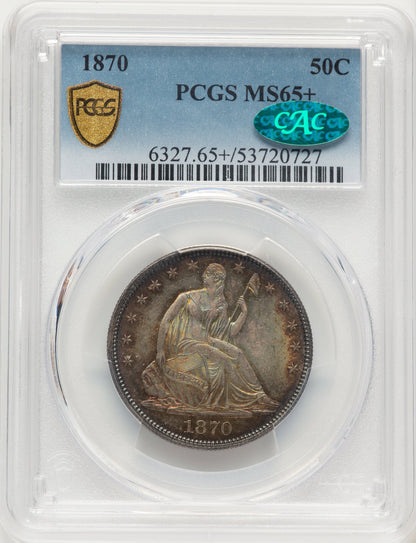 1870 50C CAC Seated Half Dollar PCGS MS65+