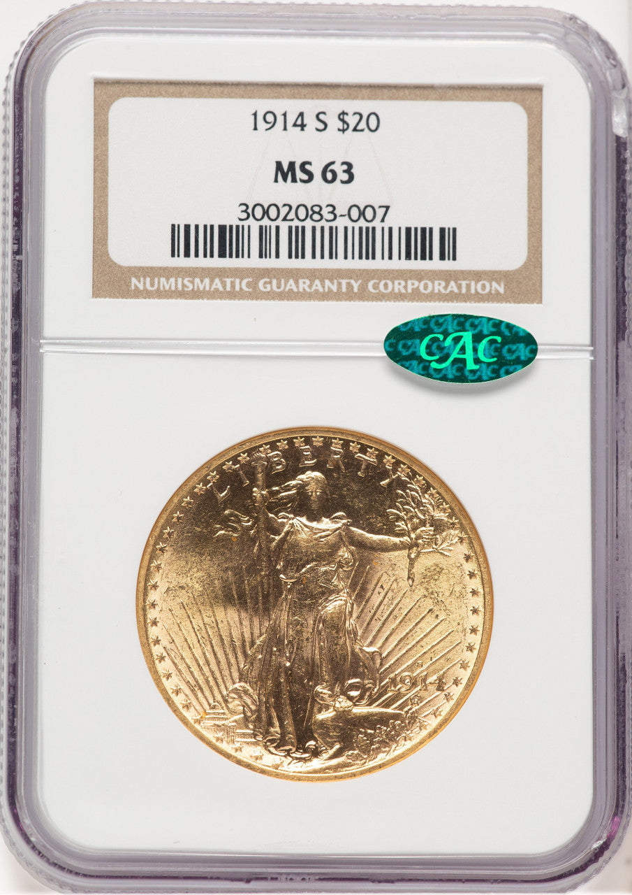 1914-S $20 CAC Saint-Gaudens Double Eagle NGC MS63