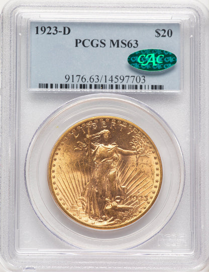 1923-D $20 CAC Saint-Gaudens Double Eagle PCGS MS63