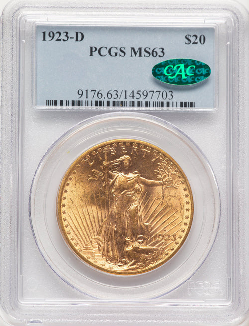 1923-D $20 CAC Saint-Gaudens Double Eagle PCGS MS63