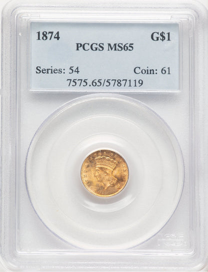 1874 G$1 Gold Dollar PCGS MS65