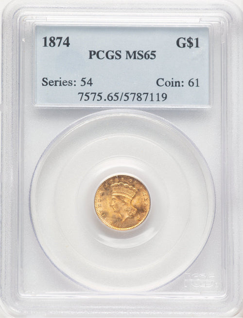 1874 G$1 Gold Dollar PCGS MS65