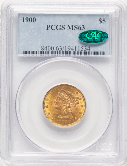 1900 $5 CAC Liberty Half Eagle PCGS MS63