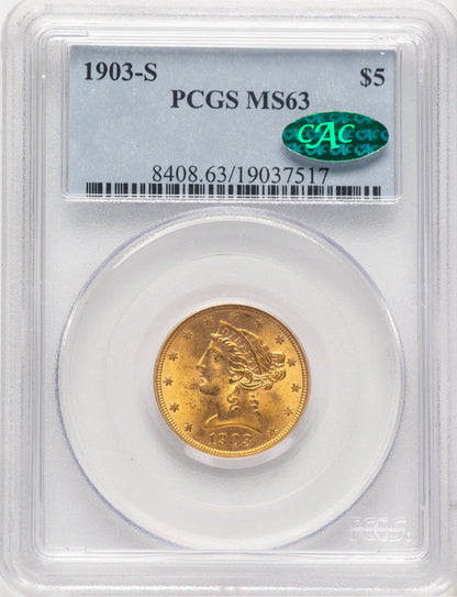 1903-S $5 CAC Liberty Half Eagle PCGS MS63
