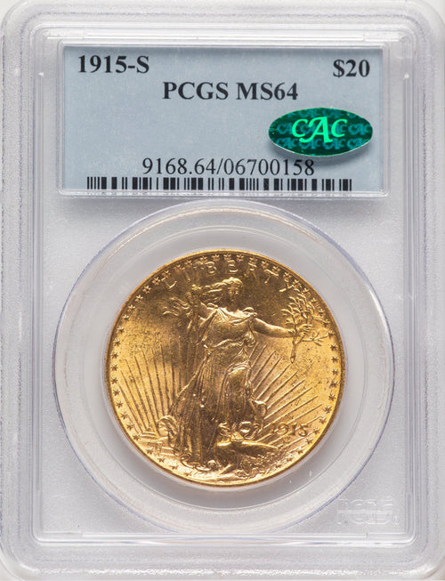 1915-S $20 CAC Saint-Gaudens Double Eagle PCGS MS64