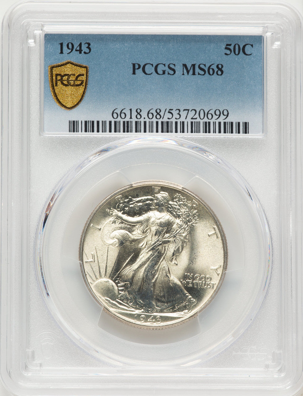 1943 50C Walking Liberty Half Dollar PCGS MS68