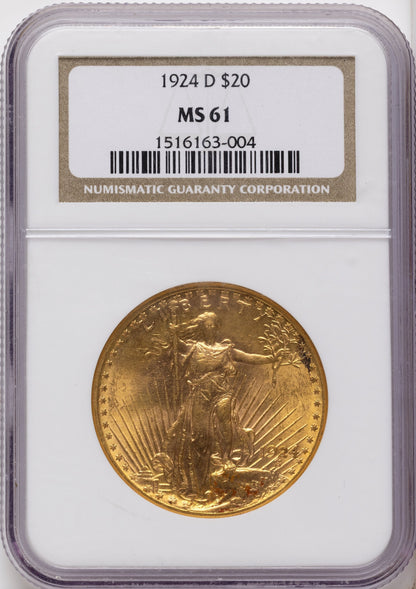 1924-D $20 Saint-Gaudens Double Eagle NGC MS61