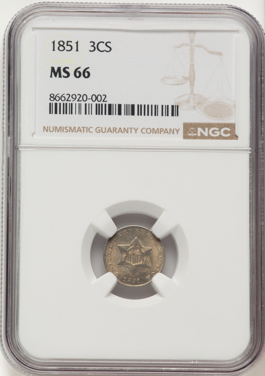 1851 3CS Three Cent Silver NGC MS66