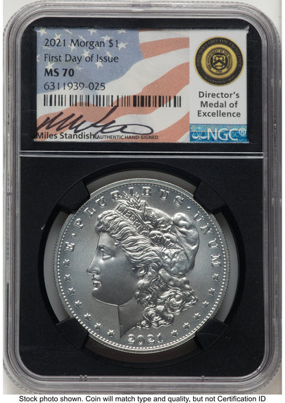 2021 6 Coin Morgan & Peace Dollar Set FDI Miles Standish NGC MS70