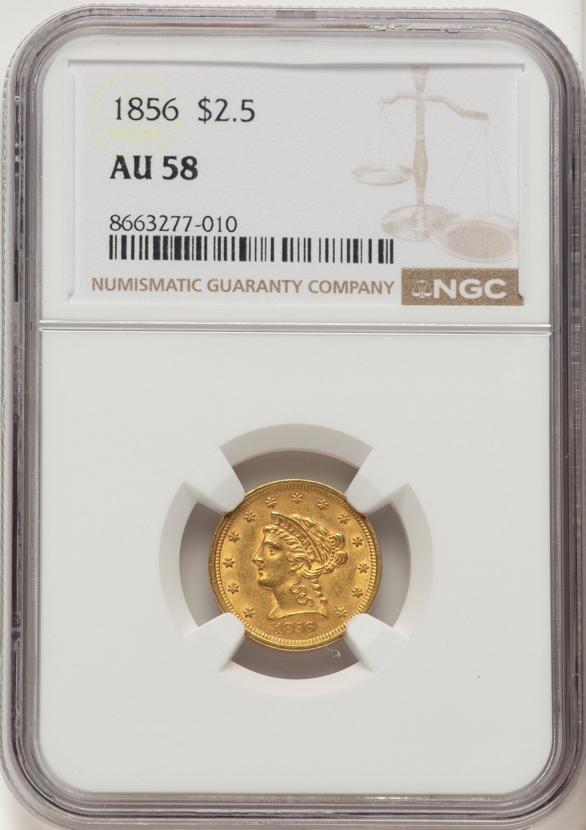 1856 $2.50 Liberty Quarter Eagle NGC AU58