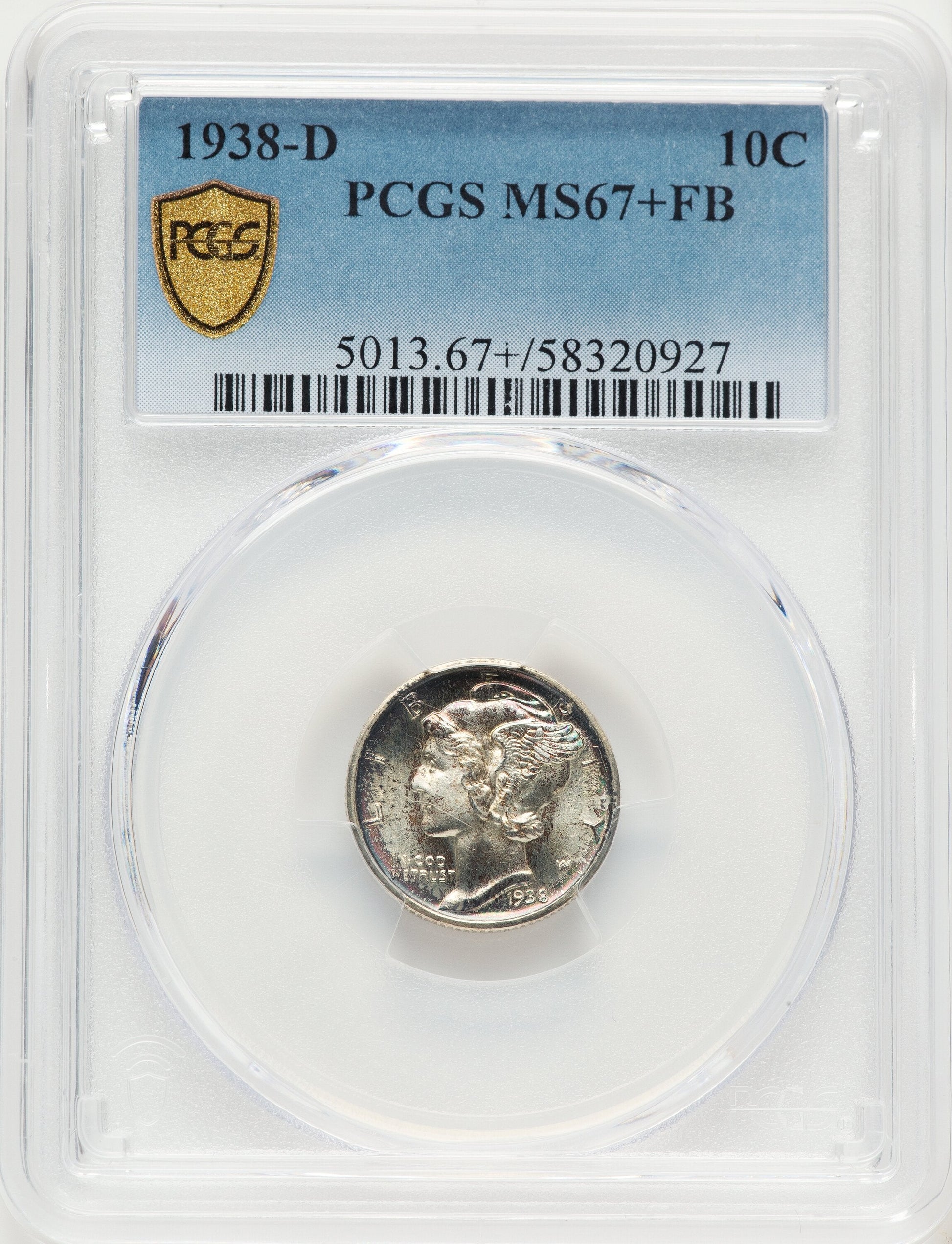 1938-D 10C FB Mercury Dime PCGS MS67+
