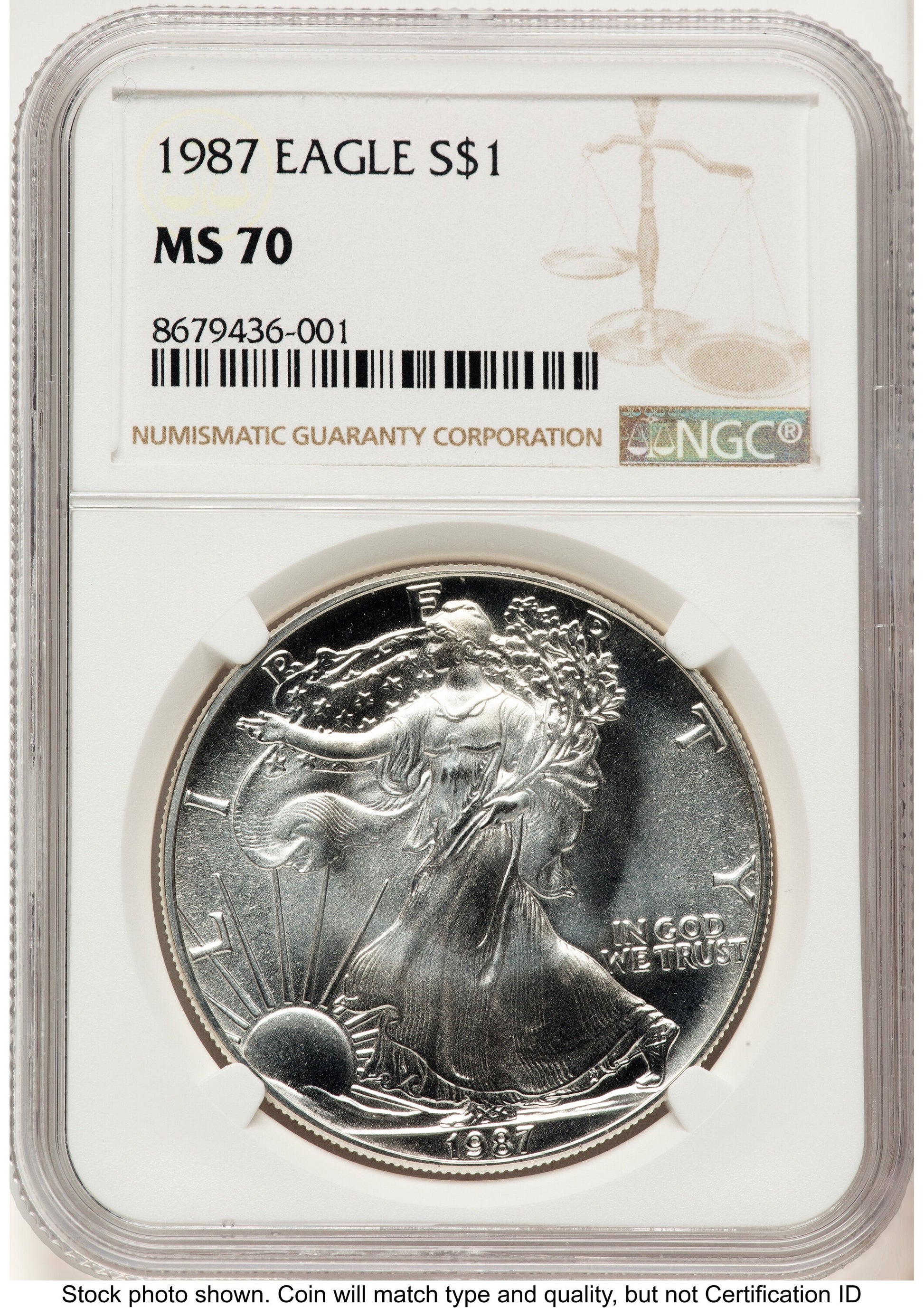 1987 Silver Eagle Brown Label NGC MS70