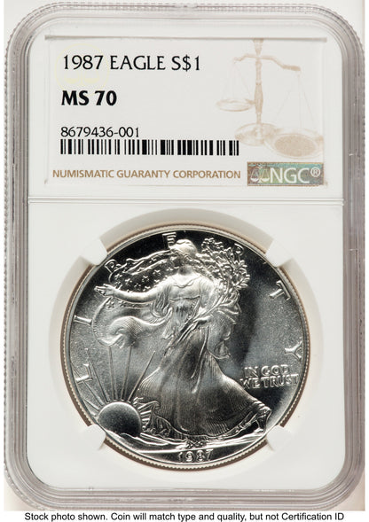 1987 Silver Eagle Brown Label NGC MS70