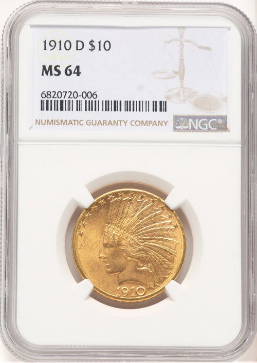 1910-D $10 Indian Eagle NGC MS64 (779331012)