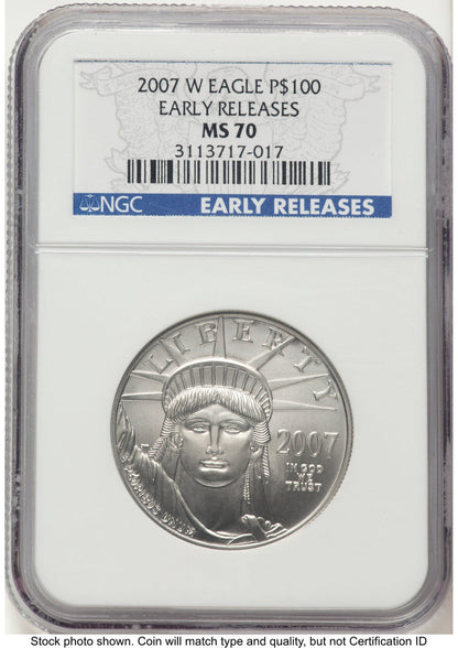 2007-W Burnished Platinum Eagle 1 oz ER Blue NGC MS70