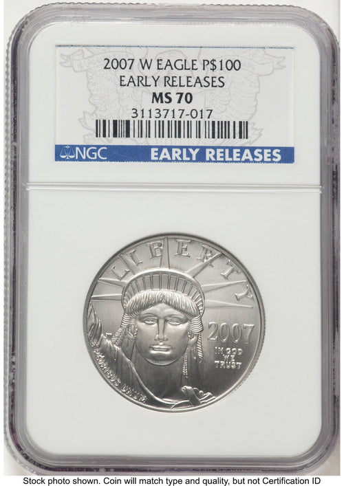2007-W Burnished Platinum Eagle 1 oz ER Blue NGC MS70